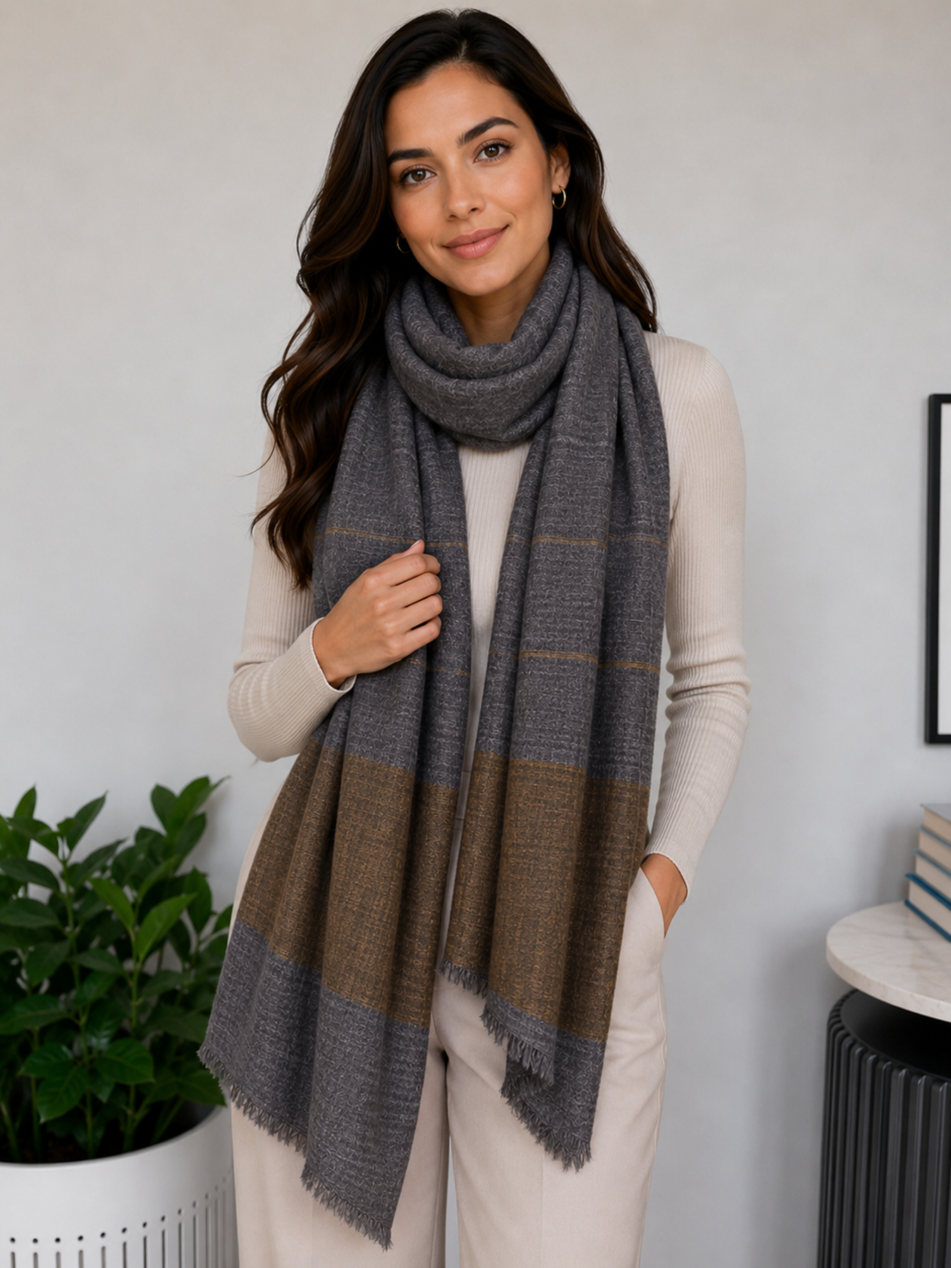 ICSTZS0010a Slate Gold Zari Shawl - Image 1